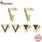 Женские серьги-гвоздики bamoer, Винтажные серьги из серебра 925 пробы с треугольными ушками и цирконием цвета радуги, ювелирные украшения