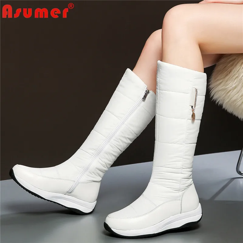 ASUMER/Большие размеры 35-44, сапоги из натуральной коровьей кожи высокого качества женские теплые зимние сапоги на меху женские зимние сапоги до колена