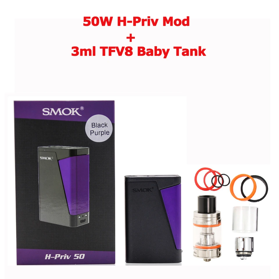 Purple with tank SMOK H-PRIV 50 Вт TC VW Vape мод OLED экран TFV8 детский бак M2 Q2 катушка 510 атомайзер Vape комплект электронная сигарета мод Va - Цвет: Purple with tank