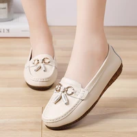 new spring peas shoes women all match single shoes korean casual flat mother shoes leather middle aged and elderly shoes