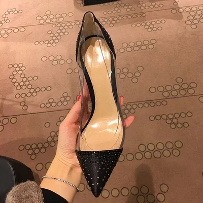 Черный прозрачный и острыми носками обувь на высоком каблуке с Сексуальная