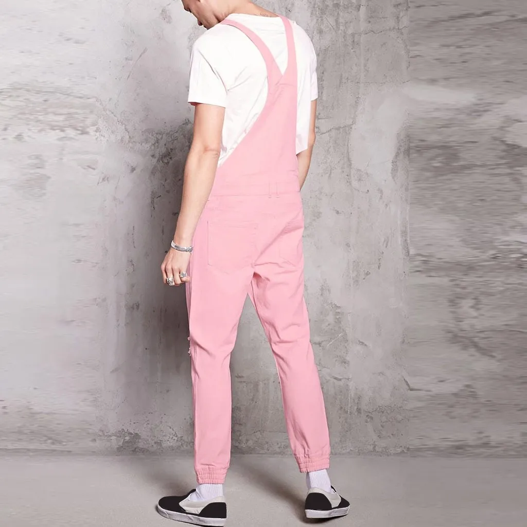 2019 розовые повседневные мужские штаны с дырками и несколькими карманами