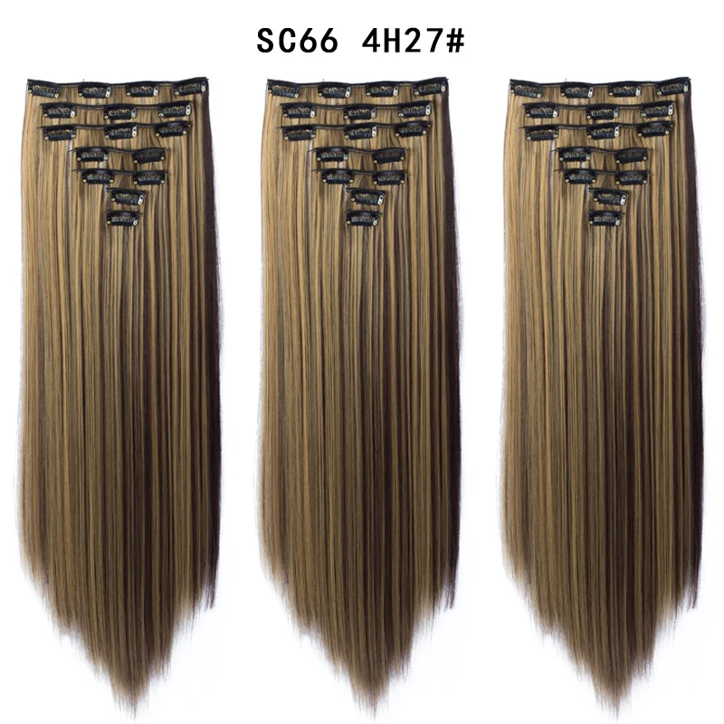 SC66 4H227 22 дюйма длинные прямые женские клипсы для наращивания волос Синтетические накладные волосы прическа термостойкие белый красный фиолетовый розовый Юнис - Цвет: SC66 4H227