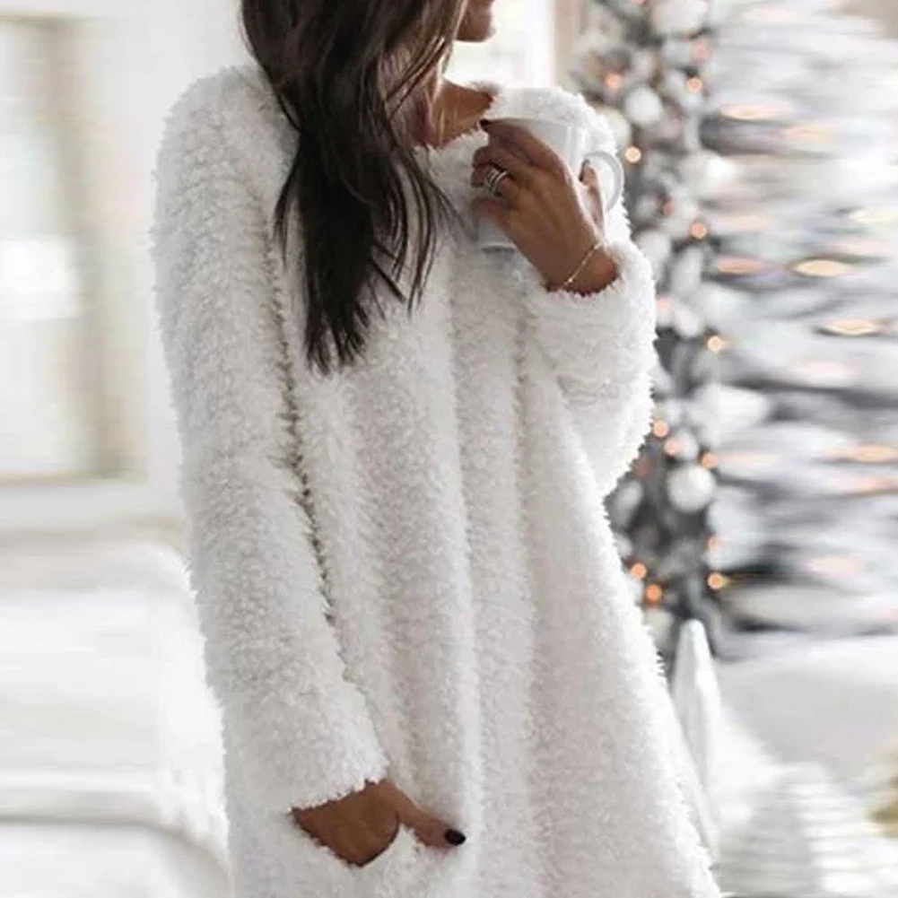 Новинка 2020 женское осенне-зимнее одноцветное платье с длинным рукавом и