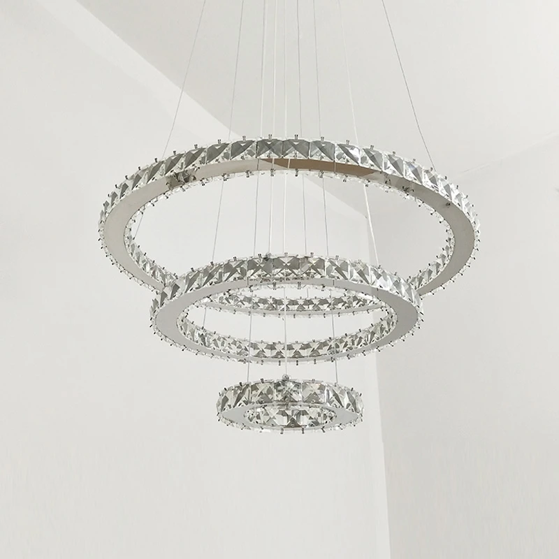 Círculo de cristal K9, luces de arañas LED modernas para sala de estar, accesorios, lámparas colgantes para restaurante con señuelos de iluminación remota