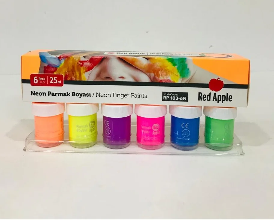 

Finger Paint EN71 Safe For Kids 25 Ml 6 Neon Colors Red Apple Appropriate For Paper, Wood, cardboard Surfaces