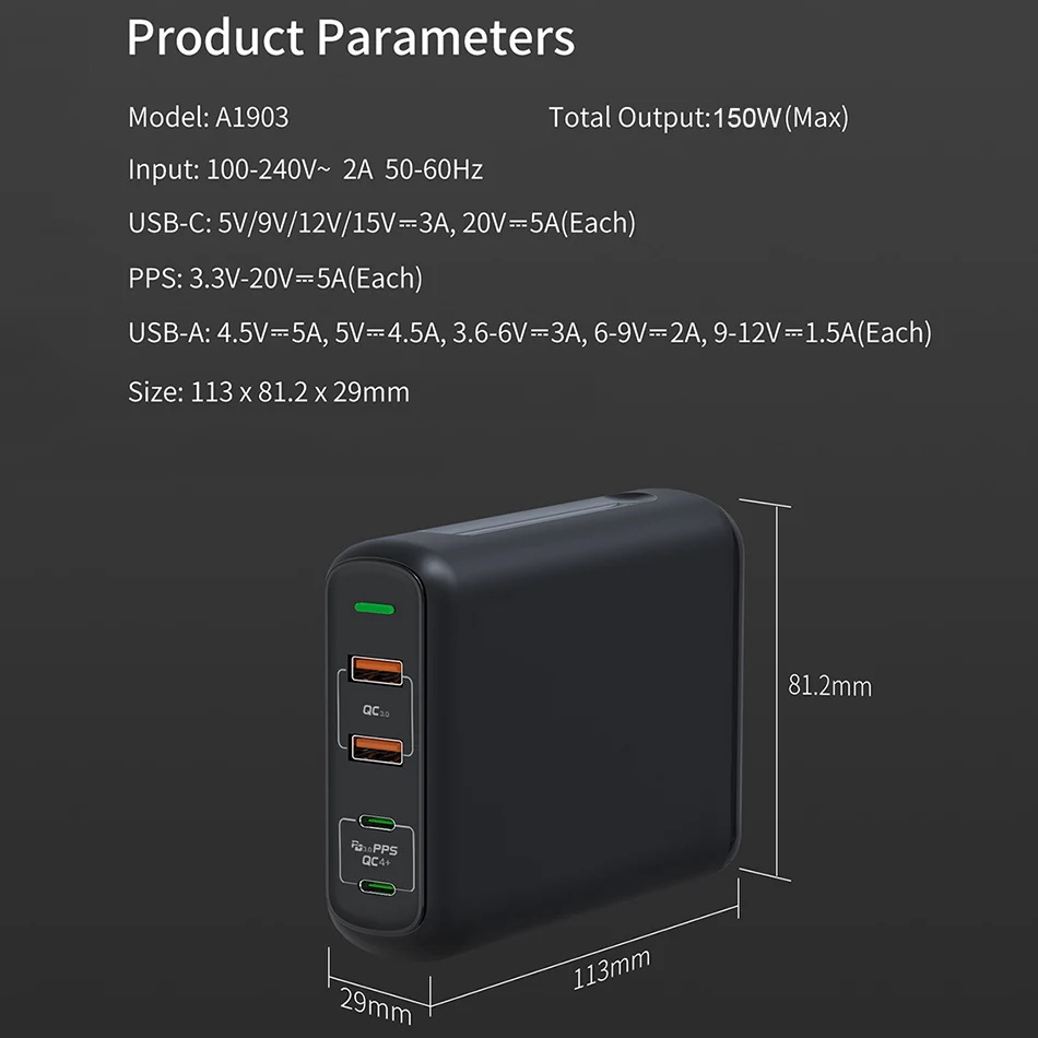 Устройство зарядное сетевое URVNS GaN 150 Вт qc 3 0 | Компьютеры и офис