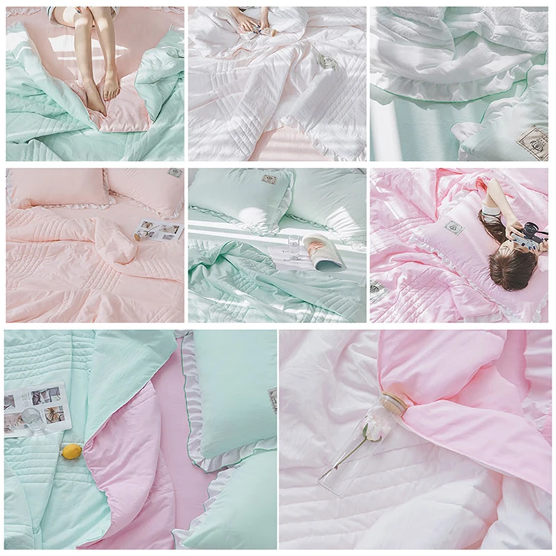 

Lace Pink Cute Washed Summer Quilt Bedspread Simple Air Conditioner Throw Blankets Comforter Nap Bed Cover For Girls
