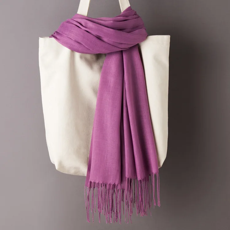 Skin purple Scarf Women Solid Color Cashmere Scarves with Tassel Autumn New Soft Warm Lady Girls Wraps Thin Long Scarf Female Shawl Men Scarf - Цвет: Skin purple Scarf