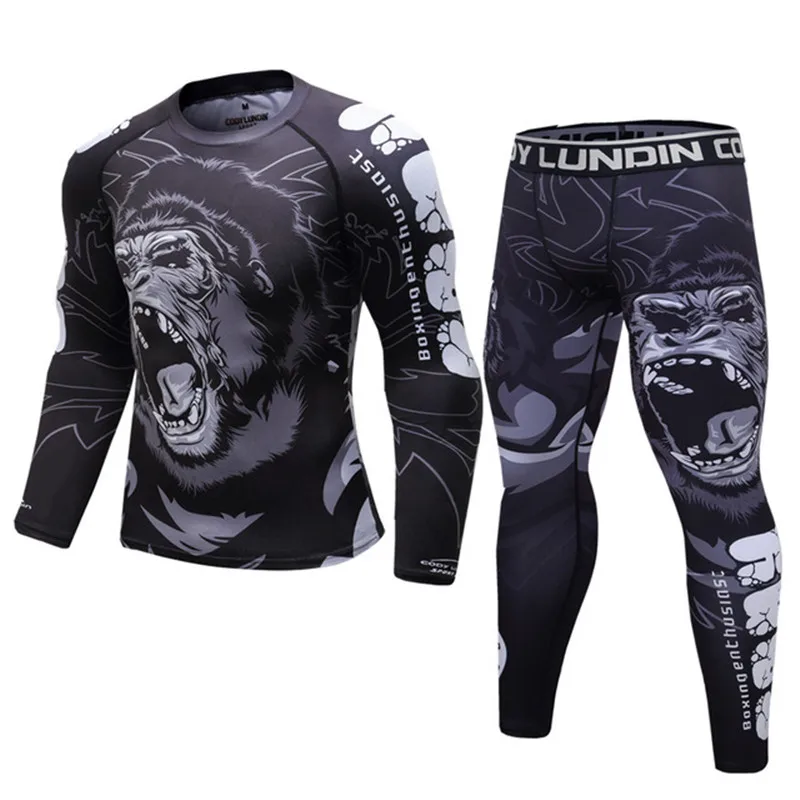 Комплект компрессионных мужских спортивных футболок и штанов для бокса