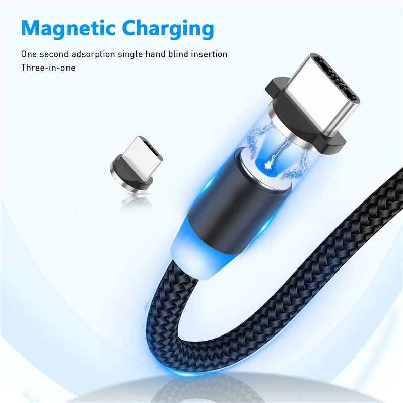 Магнитный usb кабель светодиодный быстрой зарядки Type C для Samsung Xiaomi магнитный Micro USB