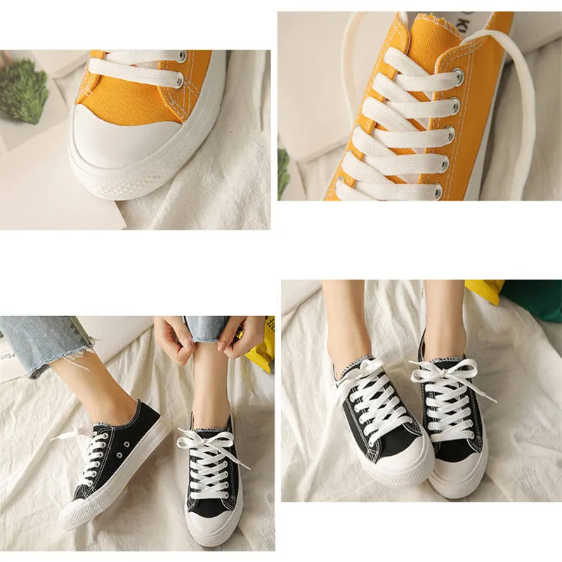 Harajuku Wild Canvas Shoes Yellow White Sneakers Women Spring Casual New Flat Shoes Red Black Round Toe Flats Female Comfort
