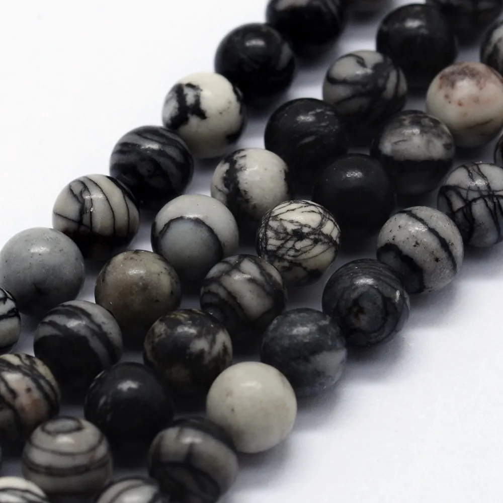 

1 Strand Natural Black Silk Stone/Netstone Beads Strands Round 10mm Hole: 1mm about 37pcs/strand 14.76 inches(37.5cm)