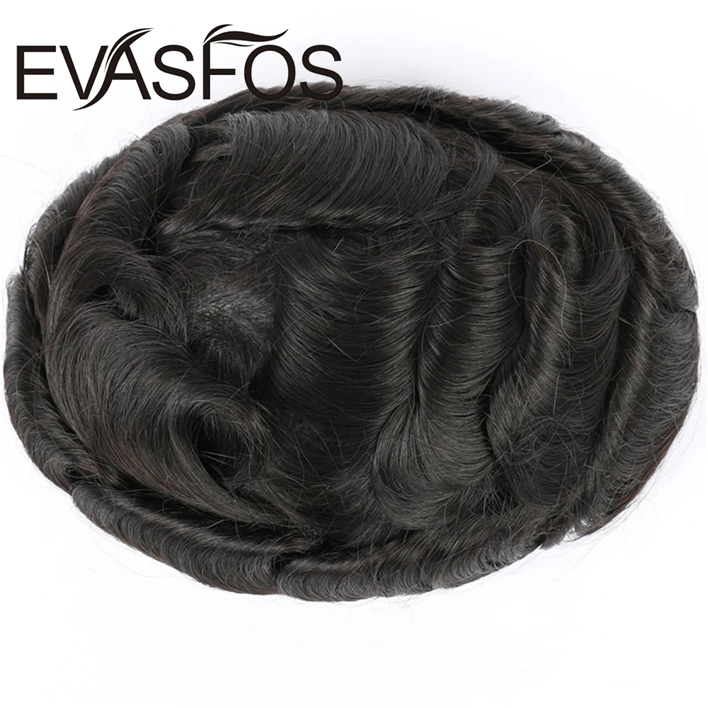 EVASFOS 0 03-0 04 мм супер тонкая кожа мужской парик натуральные индийские человеческие