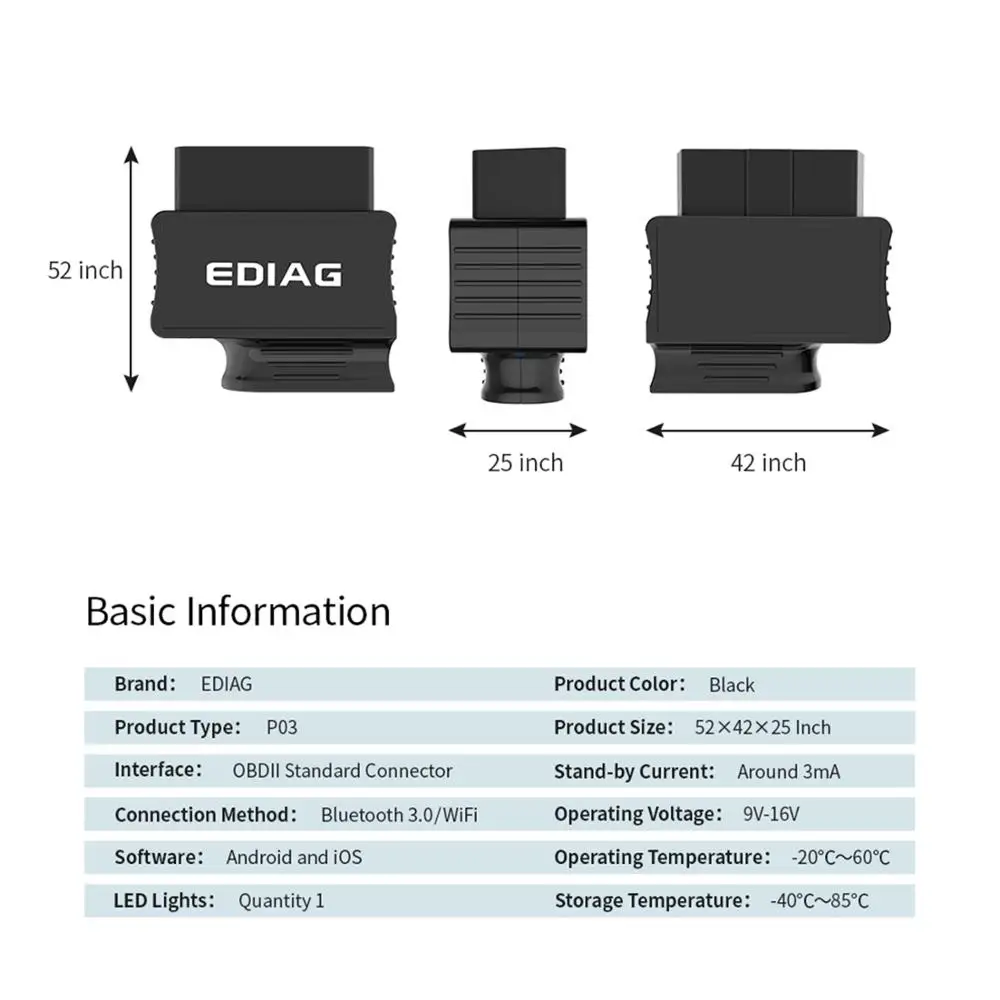 Диагностический сканер Ediag P01 P02 P03 ELM327 V1.5 Wi-Fi/Bluetooth PIC18F25K80 для Android/IOS Elm 327 obd2 PK KW902 ICAR2