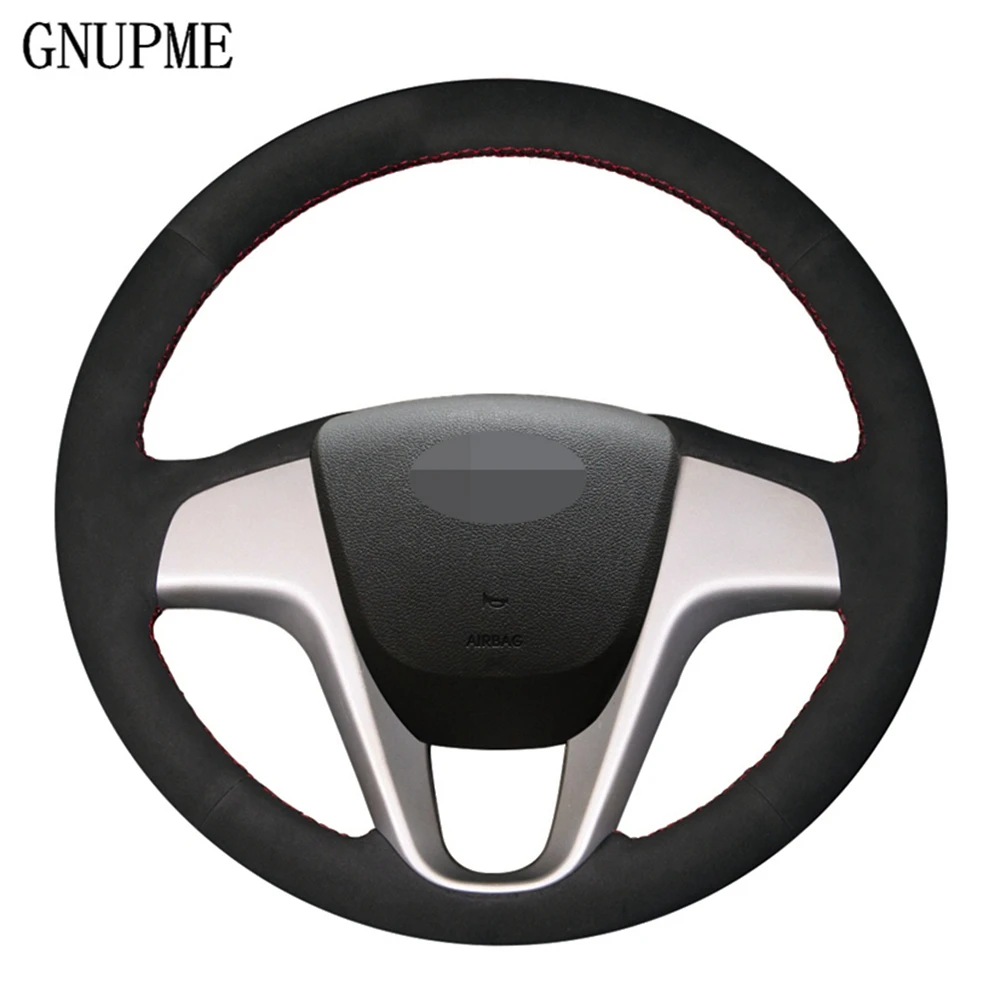 

Hand-stitched Black Suede DIY Car Steering Wheel Cover For Hyundai Solaris (RU) 2010-2016 Verna 2010-2016 i20 2009-2014 2015