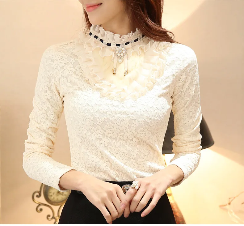 Новинка Женская кашемировая Толстая кружевная рубашка с длинным рукавом