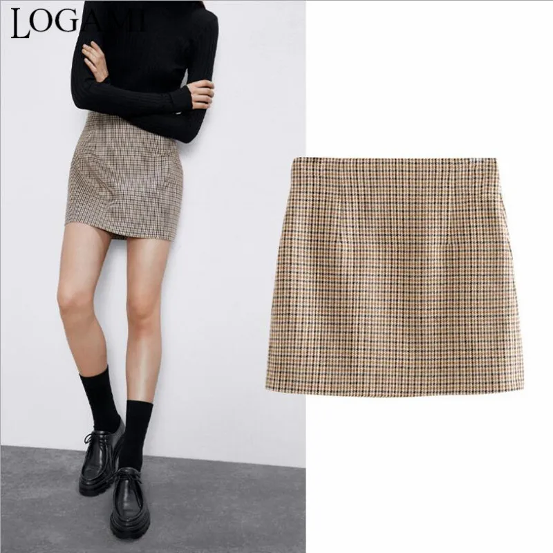 

Женская мини-юбка LOGAMI, клетчатая мини-юбка-карандаш с высокой талией, весна-лето, 2020 г.