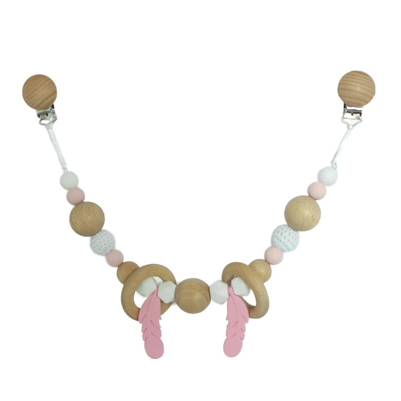 

Pram Chain with Clips Nature Wooden Pram String Clips Mobile Pram Rattle Stroller Toys Neborn Gift Toys