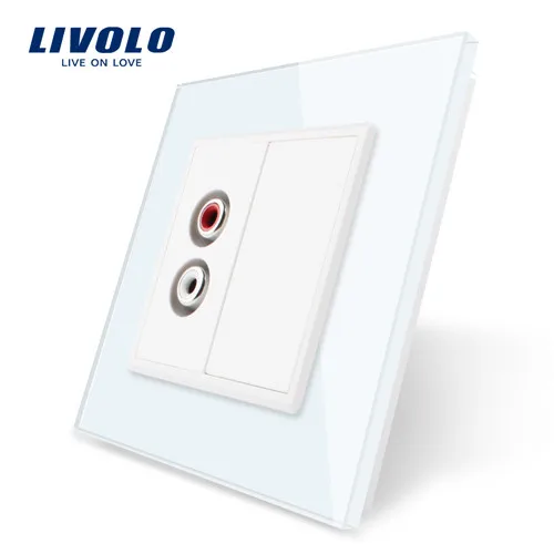 White without logo Livolo ЕС Стандартный розетки C791AD-11/12/13/15,4 цвета с украшением в виде кристаллов Стекло Панель, две банды разъем аудио разъем 220V~ 250 V, без логотипа - Тип: White without logo