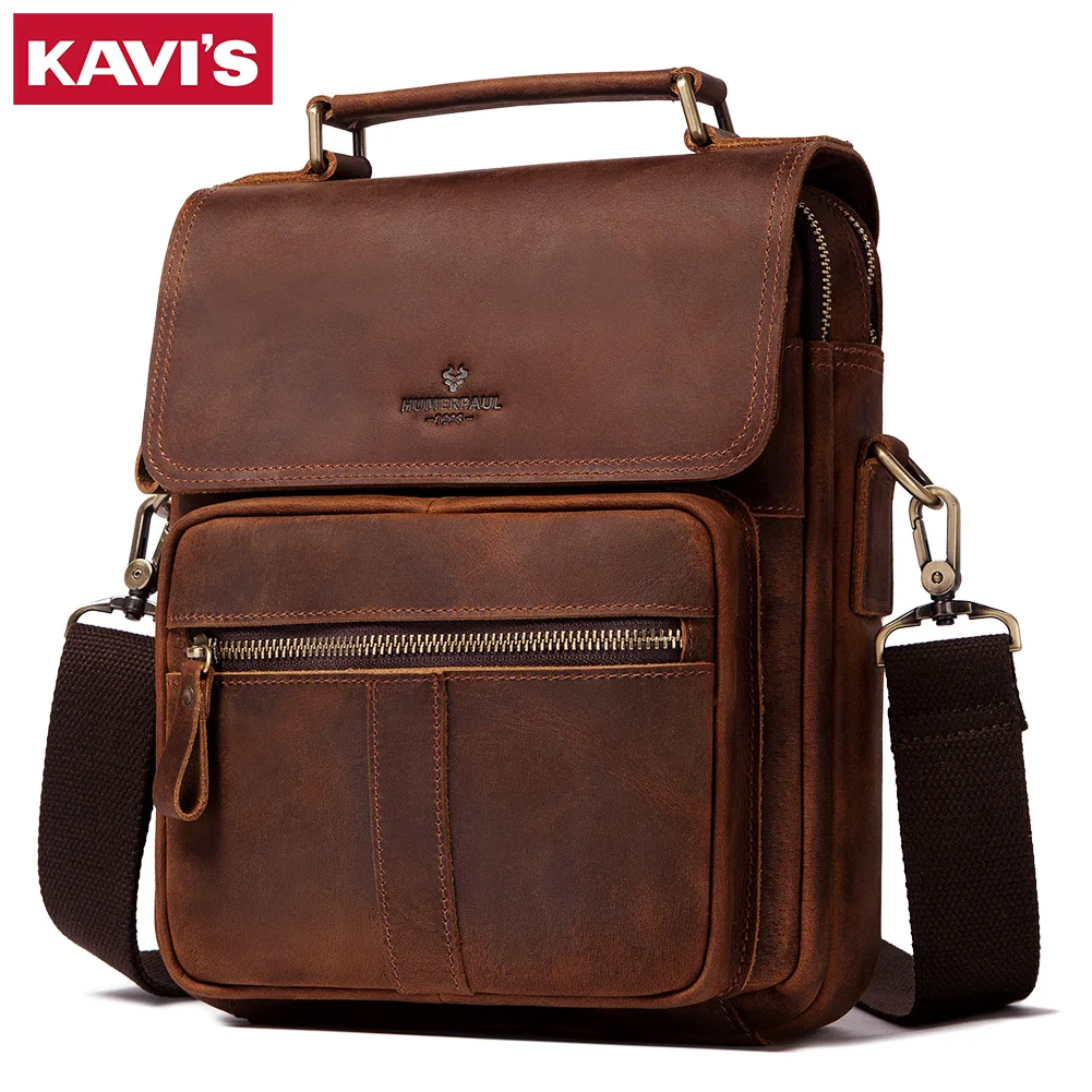 

KAVIS Brand Men's Crossbody Shoulder Bags High Quality Tote Fashion Business Man Messenger Bag Genuine Leather Capacity Tote Bag