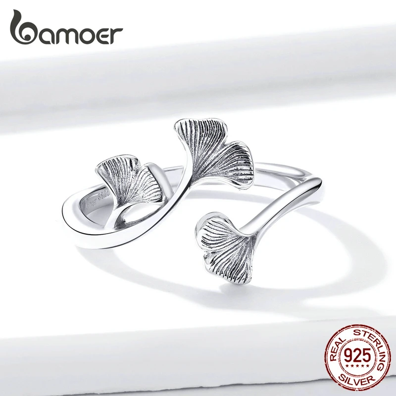 Bamoer, серебро, 925, дизайн, лист гинкго, кольца для женщин, Ретро стиль, Bijoux, 925 пробы, серебро, трендовые, свадебные ювелирные изделия BSR097