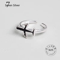 real 925 sterling silver finger rings for women black zircon airplane trendy fine jewelry large adjustable antique rings anillos