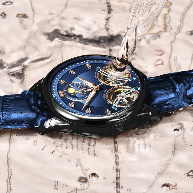 Новый бренд LIGE мужские часы автоматические механические Tourbillon кожаные