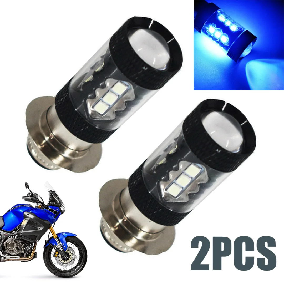For Yamaha 2pcs LED Headlight Bulb 80W Blue For Raptor 125 250 660R 700R YFM660R Bear Tracker Bruin Grizzly