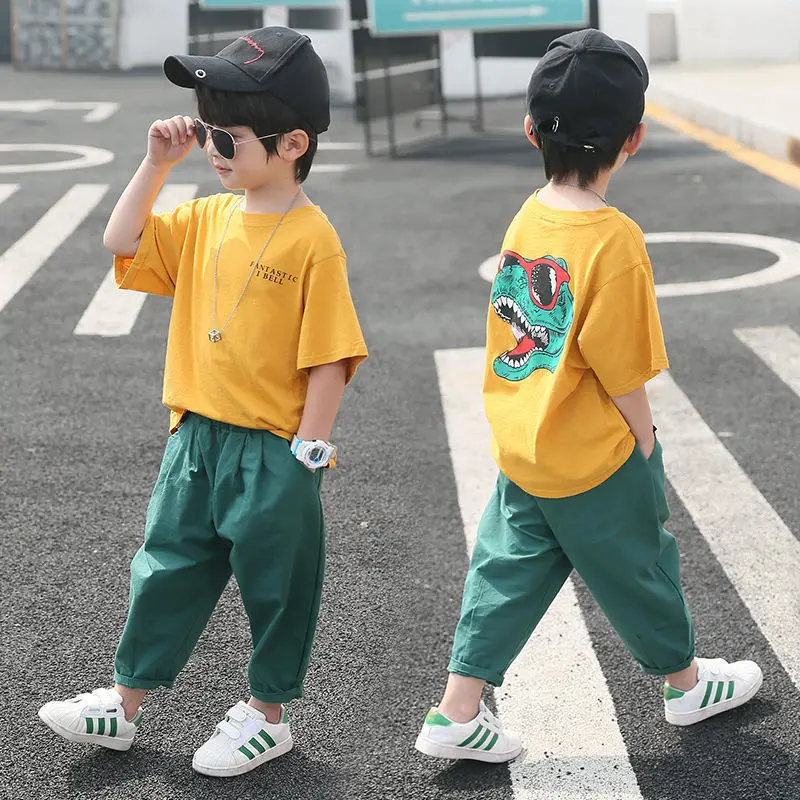 

2021 Children Outfit Suit Cute Baby Boys Girls Cartoon Clothes Summer Cotton Kids Boys Clothes Sets T-shrit+shorts