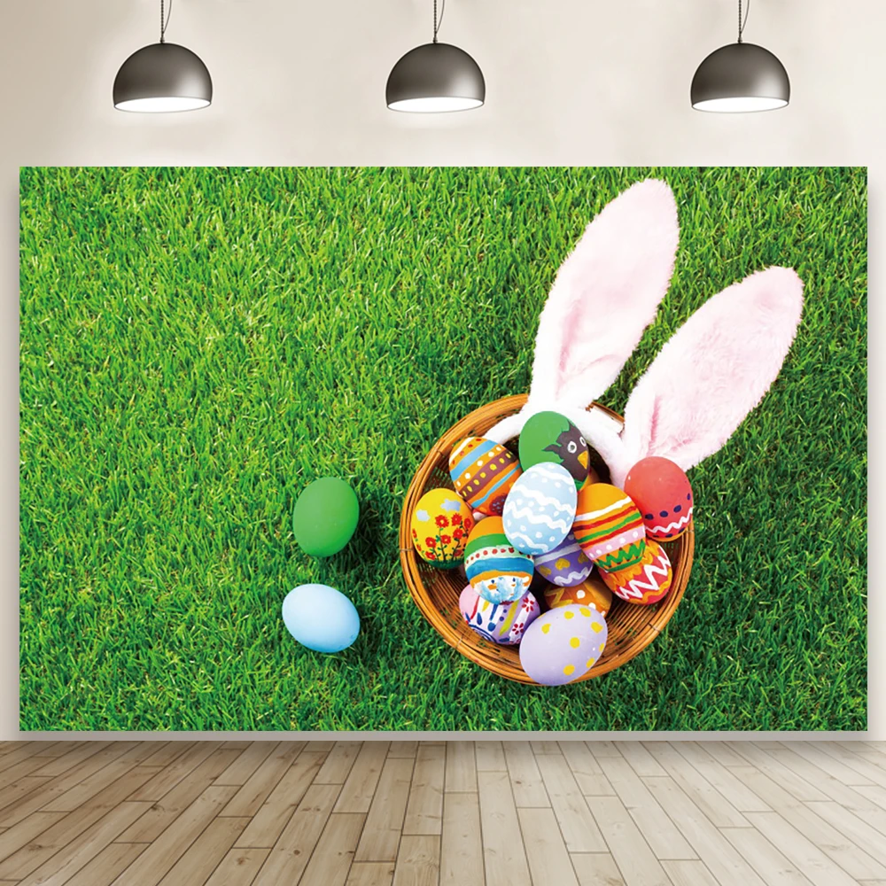 

Laeacco Easter Background Cute Bunny Ears Baby Show Meadow Egg Birthday Portrait Custom Photographic Backdrop For Photo Studio