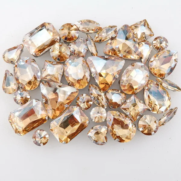 A15 Champagne gold 50 шт./пакет формы микс серебро коготь Установка ясный и желейные конфеты стеклянные стразы цвета Кристалл пришить стразы торжественное платье туфель и сумки diy кружевной отделкой - Цвет: A15 Champagne gold