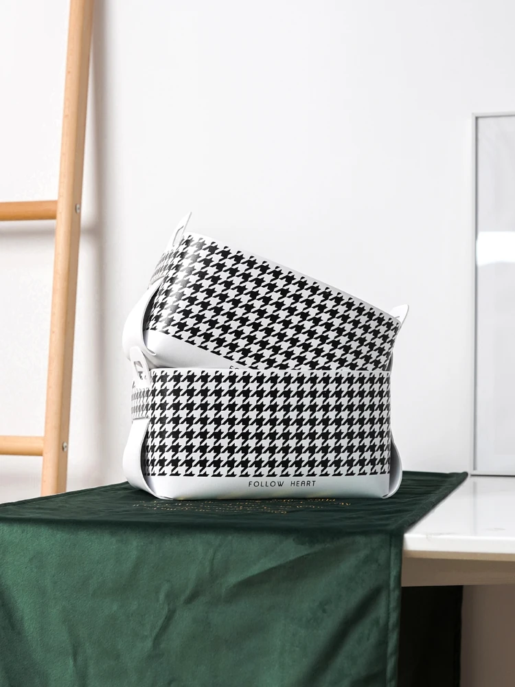 

Shoe Cabinet Entrance Key Cosmetic Desktop Houndstooth Storage Box Basket Leather Ornaments Snacks Home Creative Ins