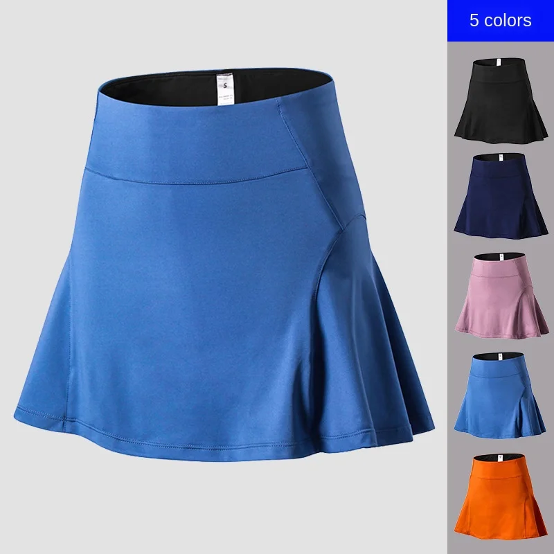 

Women 's High-waist Sports Culottes Yoga Fitness Tennis Skirt Lined with Anti-glare Running Quick-dry Skirt Solid Color Breath