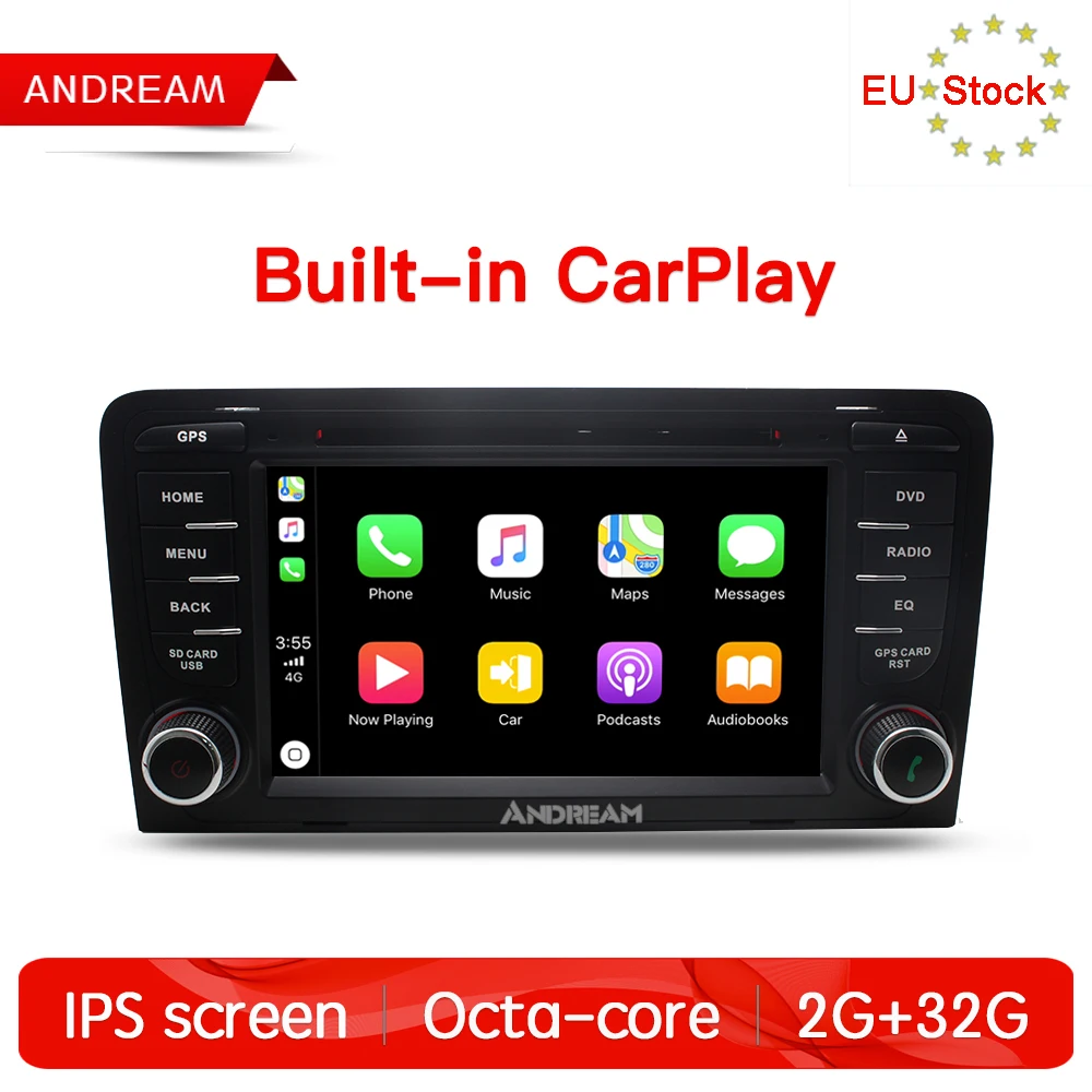 Встроенный Carplay Восьмиядерный 2G+ 32G Автомобильный dvd-плеер стерео Android 8,1 Навигация BT для AUDI A3 управление рулем EW812P8QH