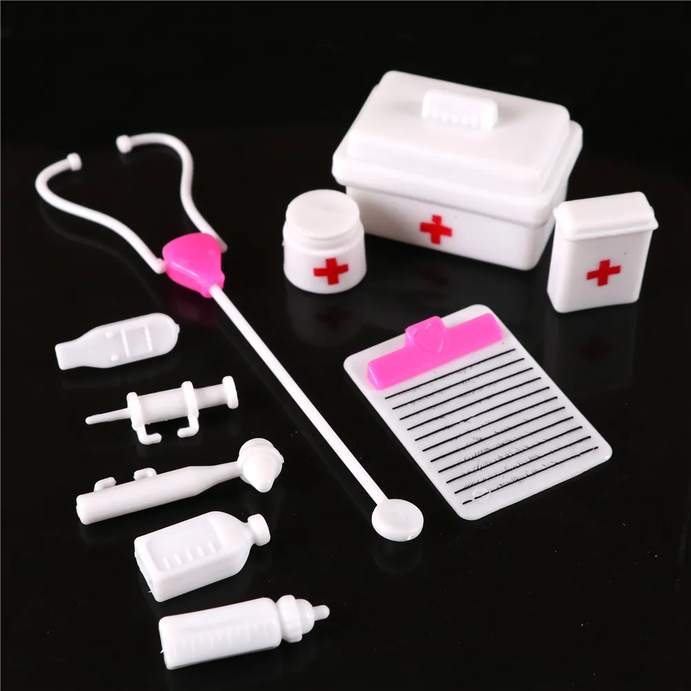 

10pcs/Set Kids Toys Doctor Set Baby Pretend Play Suitcases Medical kit Simulation Medicine Box with Doll Girl Toy For Children