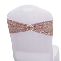 rose gold sequin spandex chair sash glitter stretch bands with round buckle for wedding events party decoration