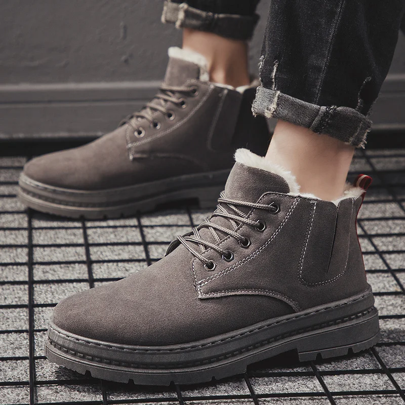 Зимние ботинки Мужские новые зимние теплые короткие плюшевые ботильоны