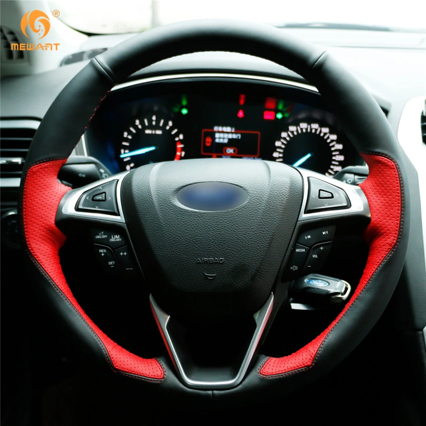 Черный кожаный чехол рулевого колеса автомобиля MEWANT красный для Ford Mondeo Fusion 2013 2019