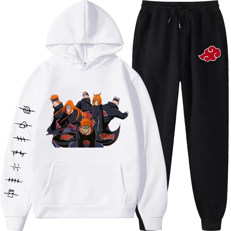 

2 Pieces Set Hoodies+Pants Akatsuki Cloud Symbols Print Tracksuit Men Women Sweatshirt Streetwear Pullover Sudaderas Sportswear