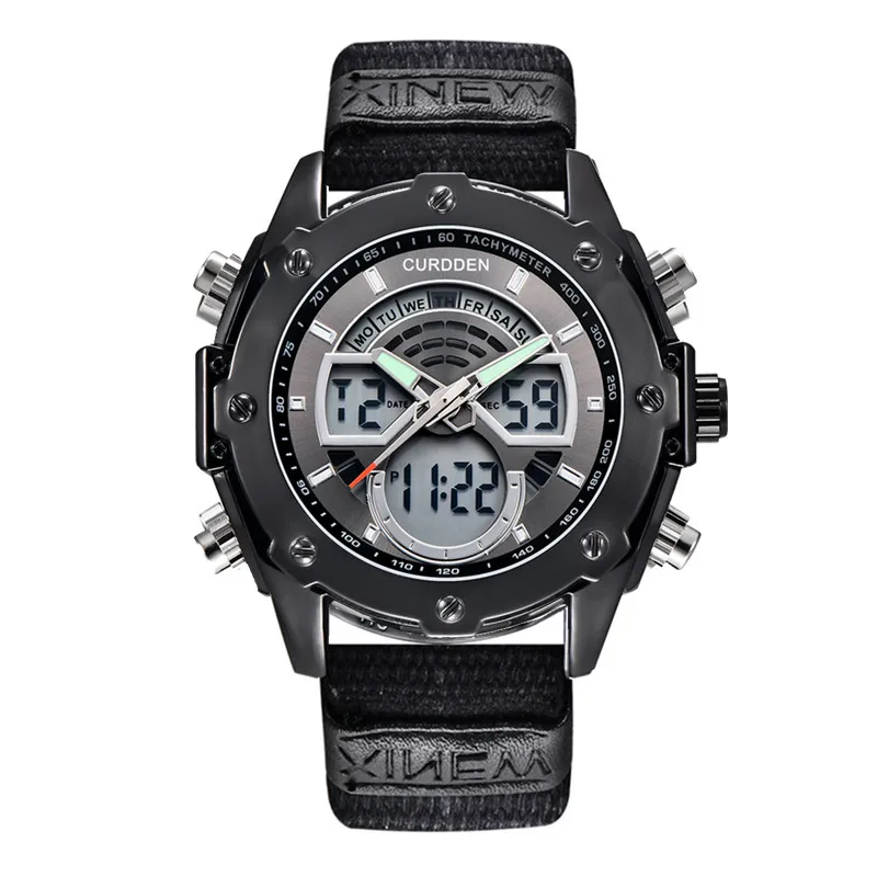 

Genuine CURDDEN Brand Multifunction Watches Men Fashion Nylon Band Military Dual Time Sports Chronograph Business Watch 8083