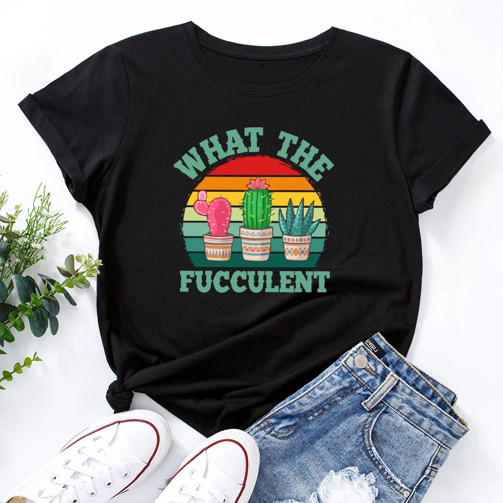 

What The Fucculent Plant Print T Shirt Short Sleeve O Neck Loose Tshirt Summer Tops Women's T-shirt Camisetas Mujer