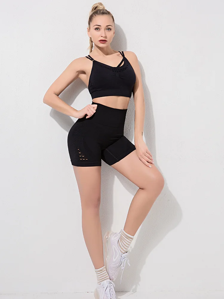 Женский летний спортивный комплект из 2 предметов бюстгальтер и шорты костюм для