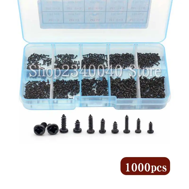 

1000pcs/set M1 M1.2 M1.4 M1.7 Mix Pa Phillips Head Micro Screws Round Mini-Head Self-tapping Electronic Small Wood Screws Kit