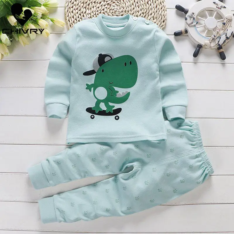 Детские хлопковые Пижамные комплекты для мальчиков и девочек Милая футболка с