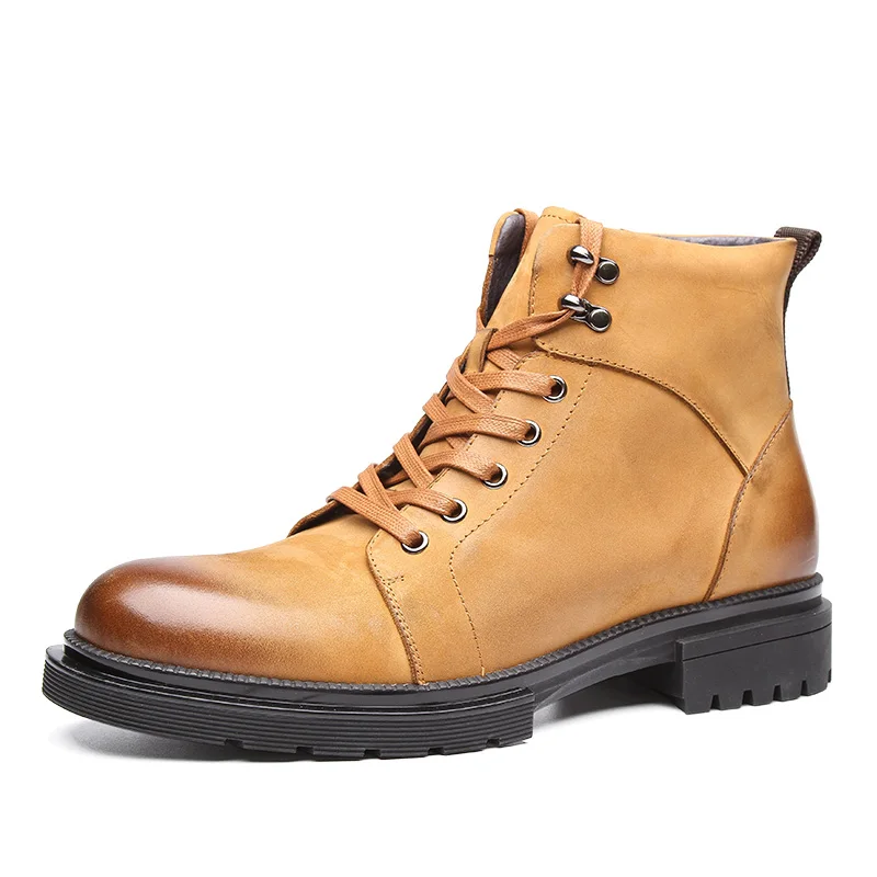 

Sipriks Mens Martin Boots Genuine Leather Footwear Shoes Casual Lace Up Zip Boots Gentleman Outdoor Wear Rubber Ankle Boots 44