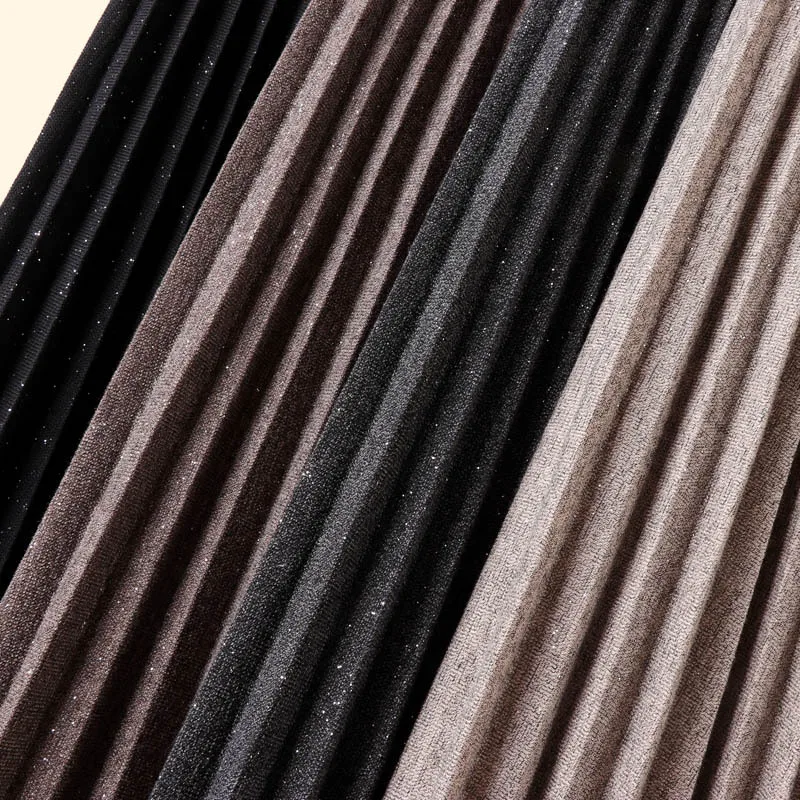 Осенне зимняя новая Корейская длинная Плиссированная юбка из металлического