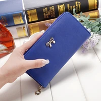 fashion women long bowknot wallets female pu leather multiple card holder money clip ladies solid colors zipper coin purses