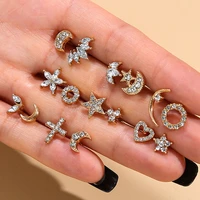korea cute star moon crescent crystal stud earrings 2021 trend bohemia cross womens earring gift party heart bulk ear jewelry