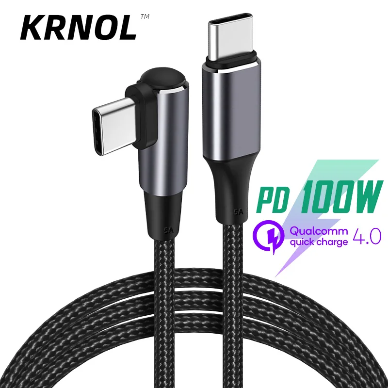 

100W PD USB C to USB Type C Cable 90 Degree Line for Laptops Cell Phone 5A Elbow USBC Tipe C Kabel Short Long Fast Charging Wire